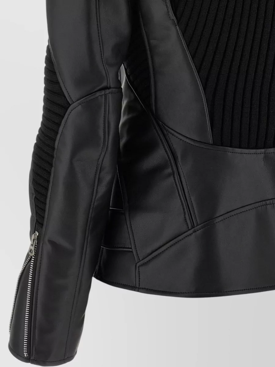 Junya Watanabe Ribbed Knit Insert Asymmetric Zip Leather Jacket