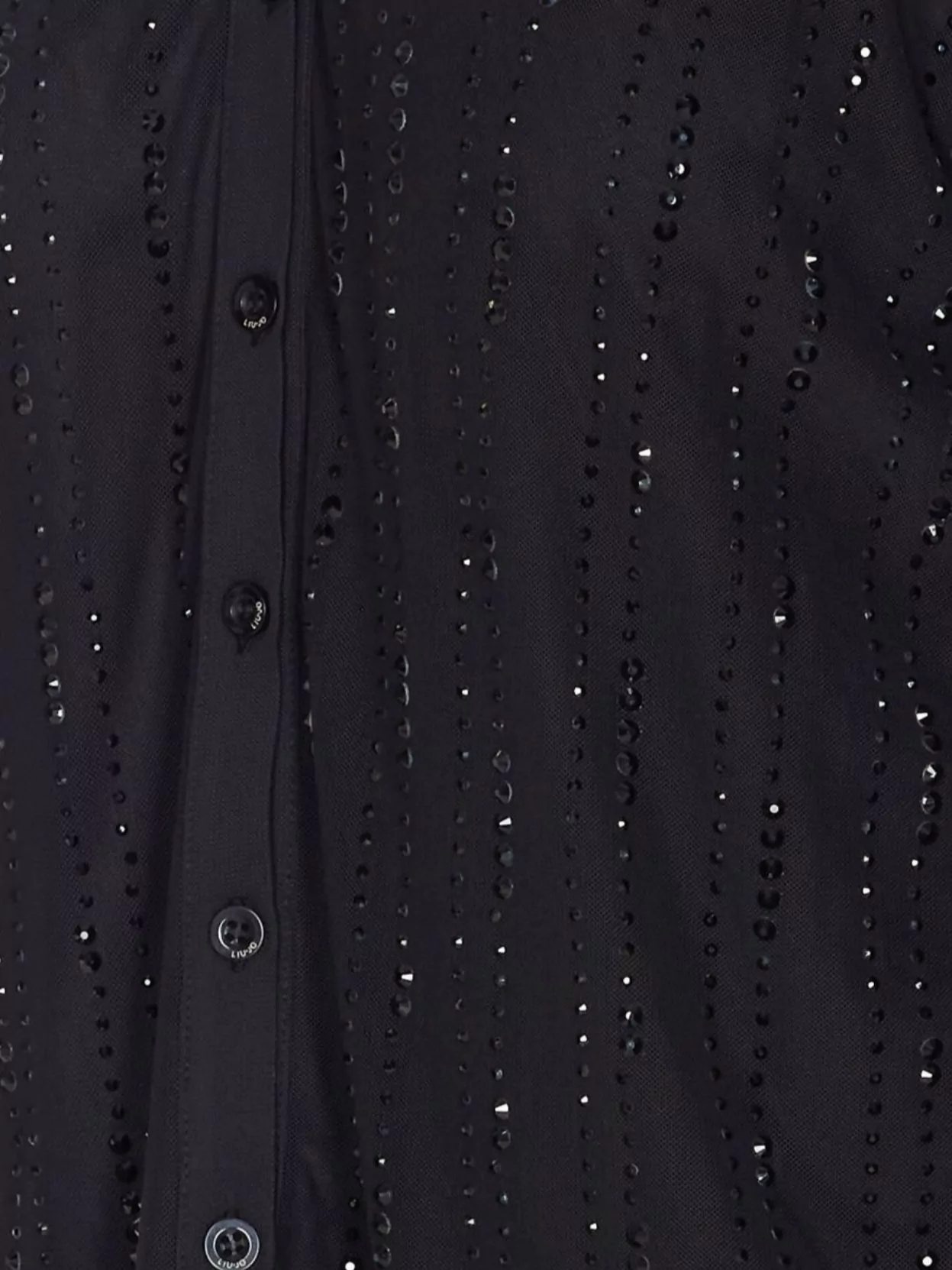 Liu •jo Long Sleeve Sheer Shirt With Crystal Embellishments In Black