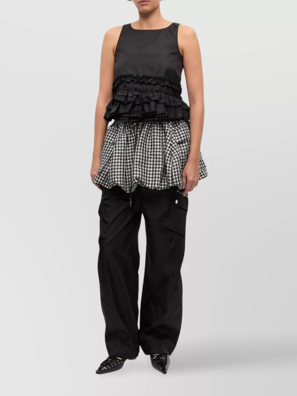 Ganni Sleeveless Ruffle Hem Top