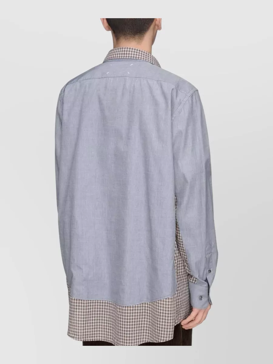 Maison Margiela Cotton Checked Band Collar Long-Sleeve Shirt
