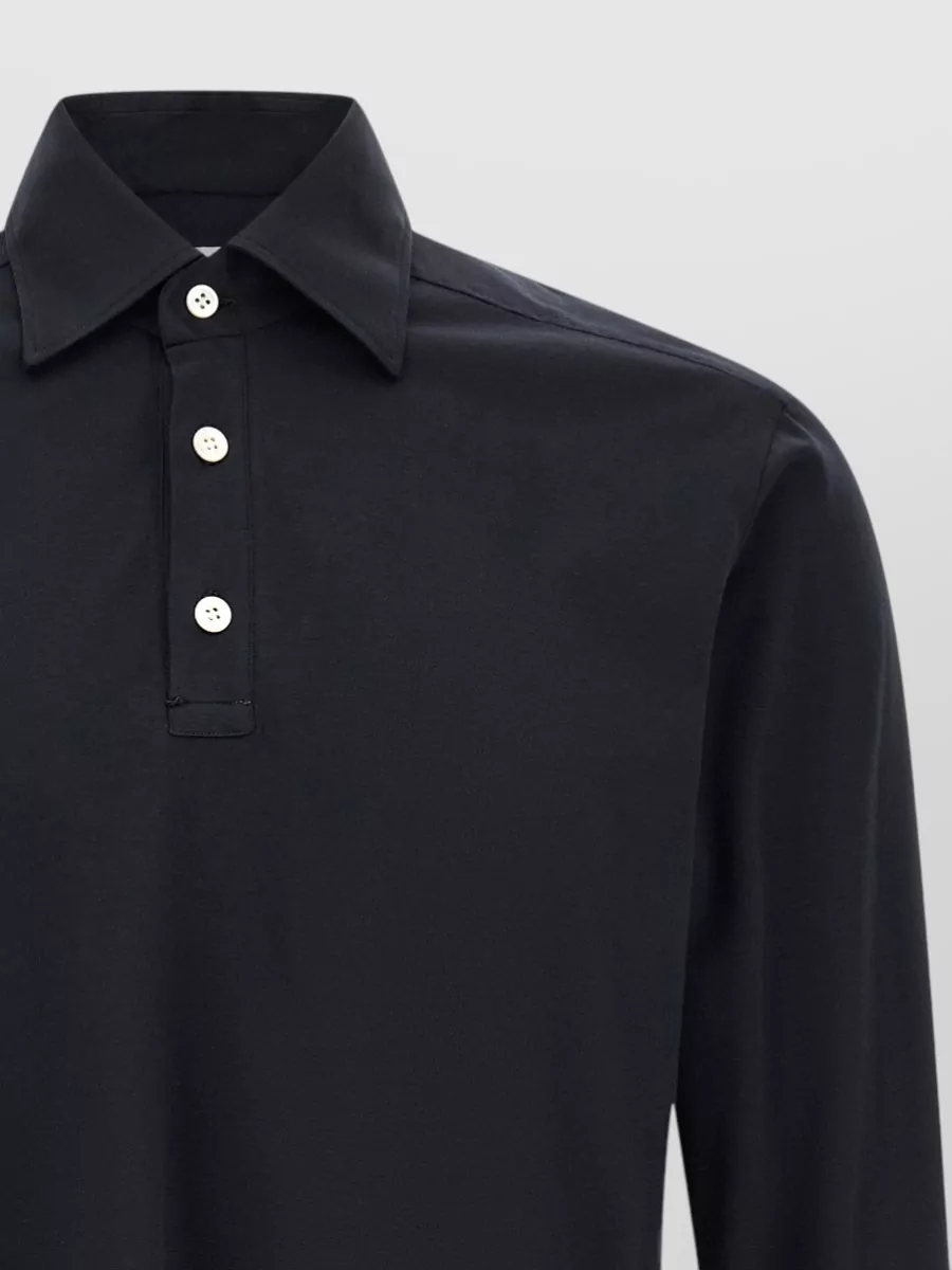 Kiton Positano Cotton Knit Long-Sleeve Polo Shirt