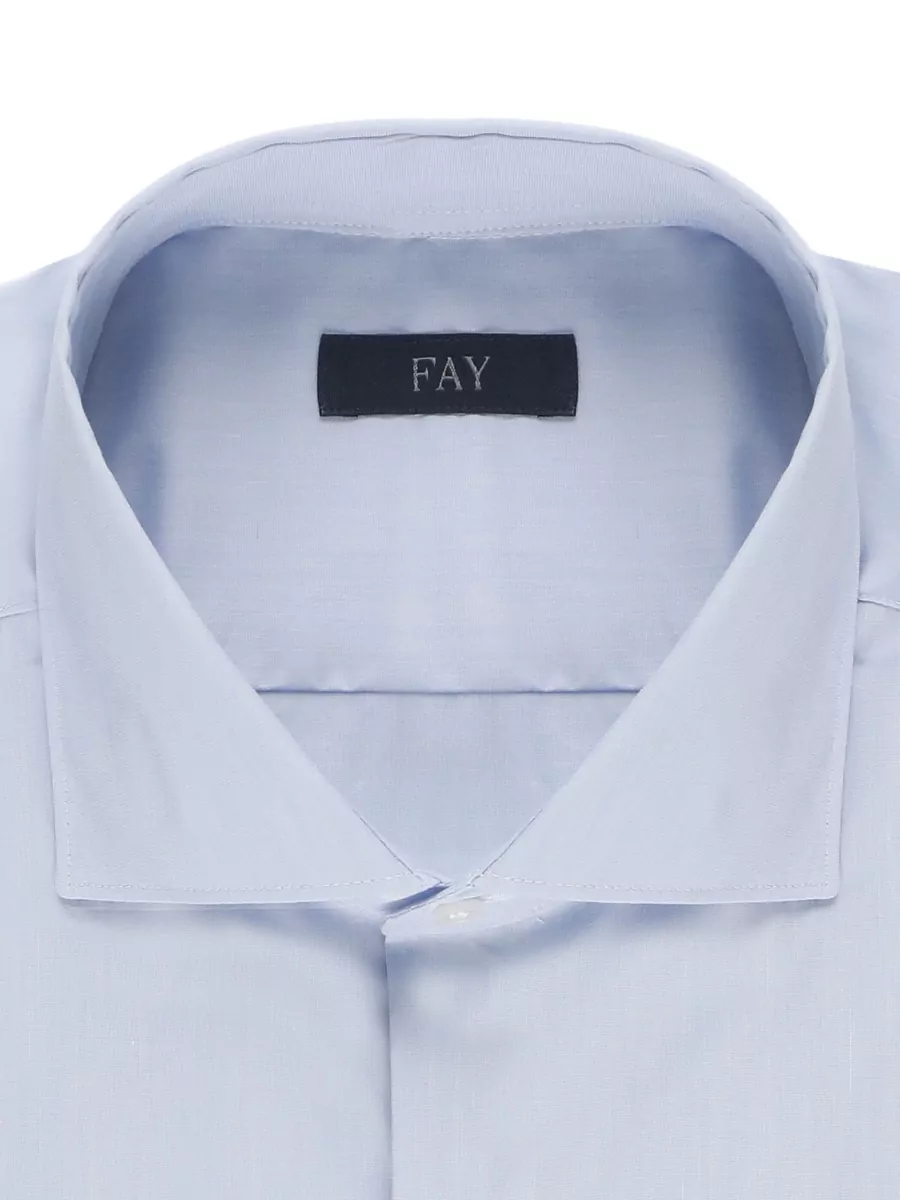 Fay Straight Collar Cotton Shirt Buttoned Cuffs Sleeves