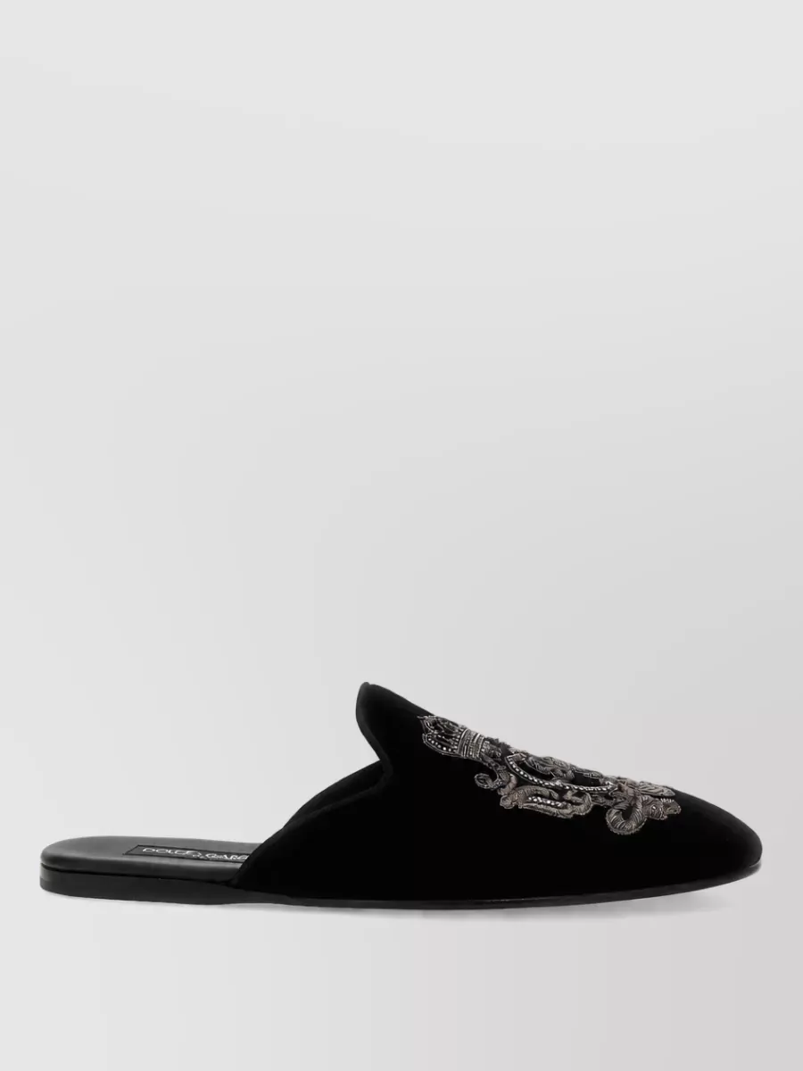 Dolce&Gabbana Velvet Embroidered Slippers