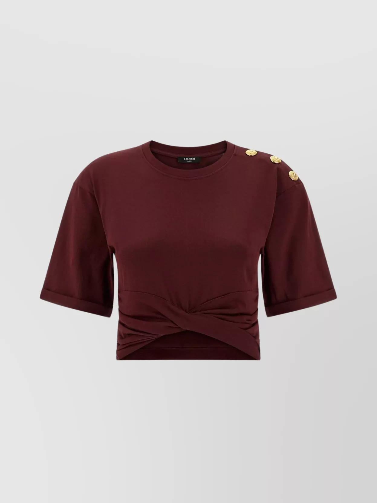 Balmain Cropped T-shirt Featuring Knotted Detail In Burgundy