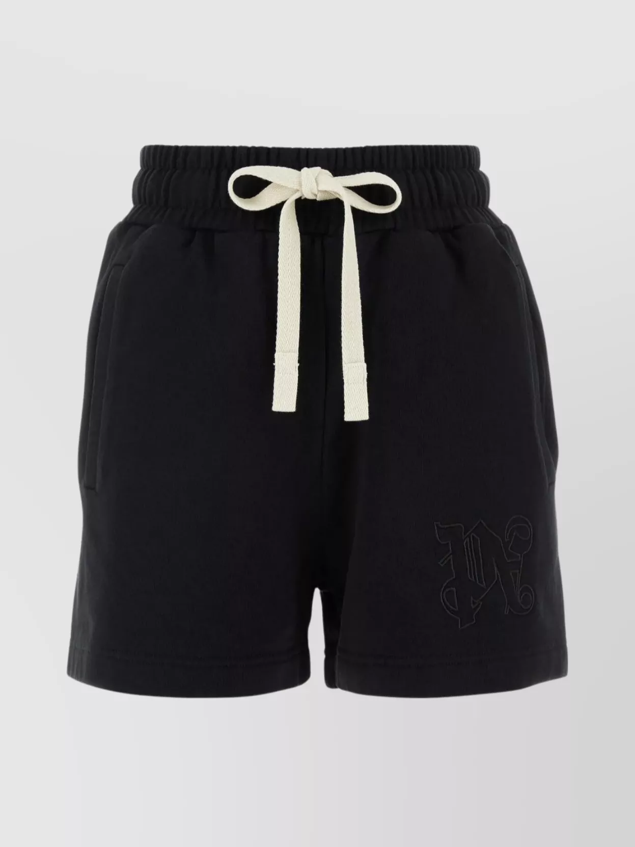 Shop Palm Angels Cotton Shorts With Drawstring Waistband And Racing Embroidery