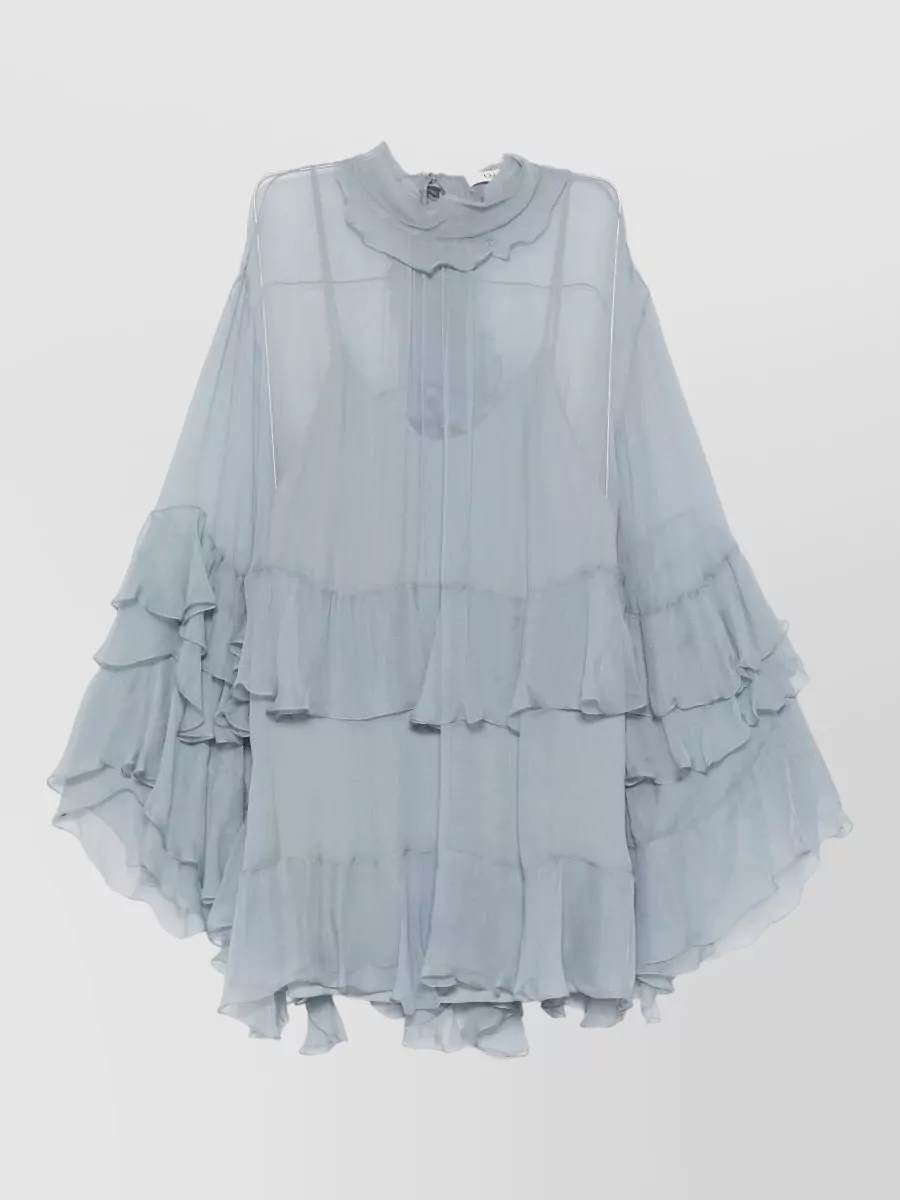 Chloé silk ruffled high-neck long-sleeve mini dress