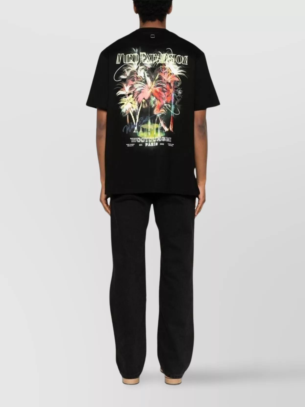 Wooyoungmi Black Crewneck T-shirt With Logo Detail On The Front And Maxi Logo Print On The Rear In Cotton Man