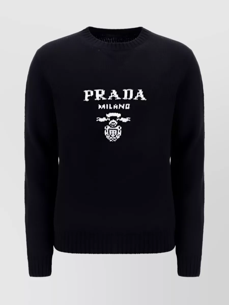 Shop Prada Textured Wool Blend Knit Sweater In Black