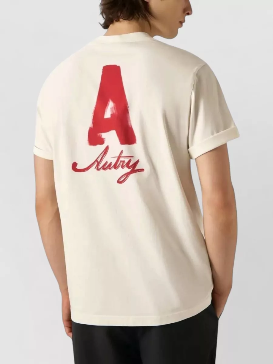 Autry Ribbed Crew Neck Logo Print Cotton T-Shirt