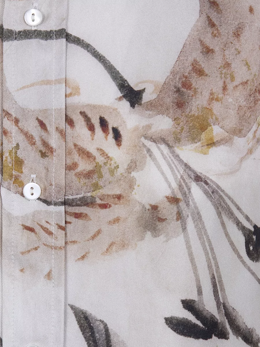 Pierre Louise Mascia Aloe Collared Long Sleeve Printed Shirt