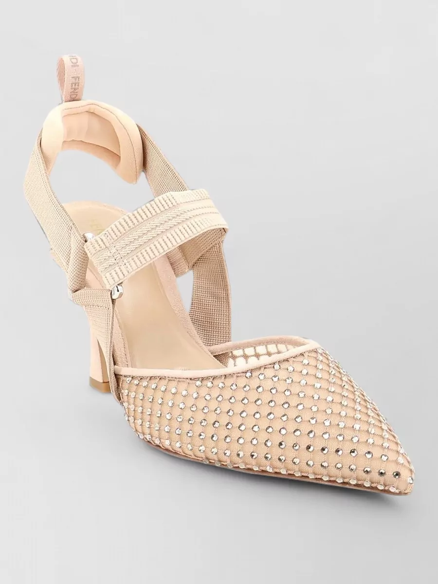 Fendi crystal-embellished mesh slingback pumps