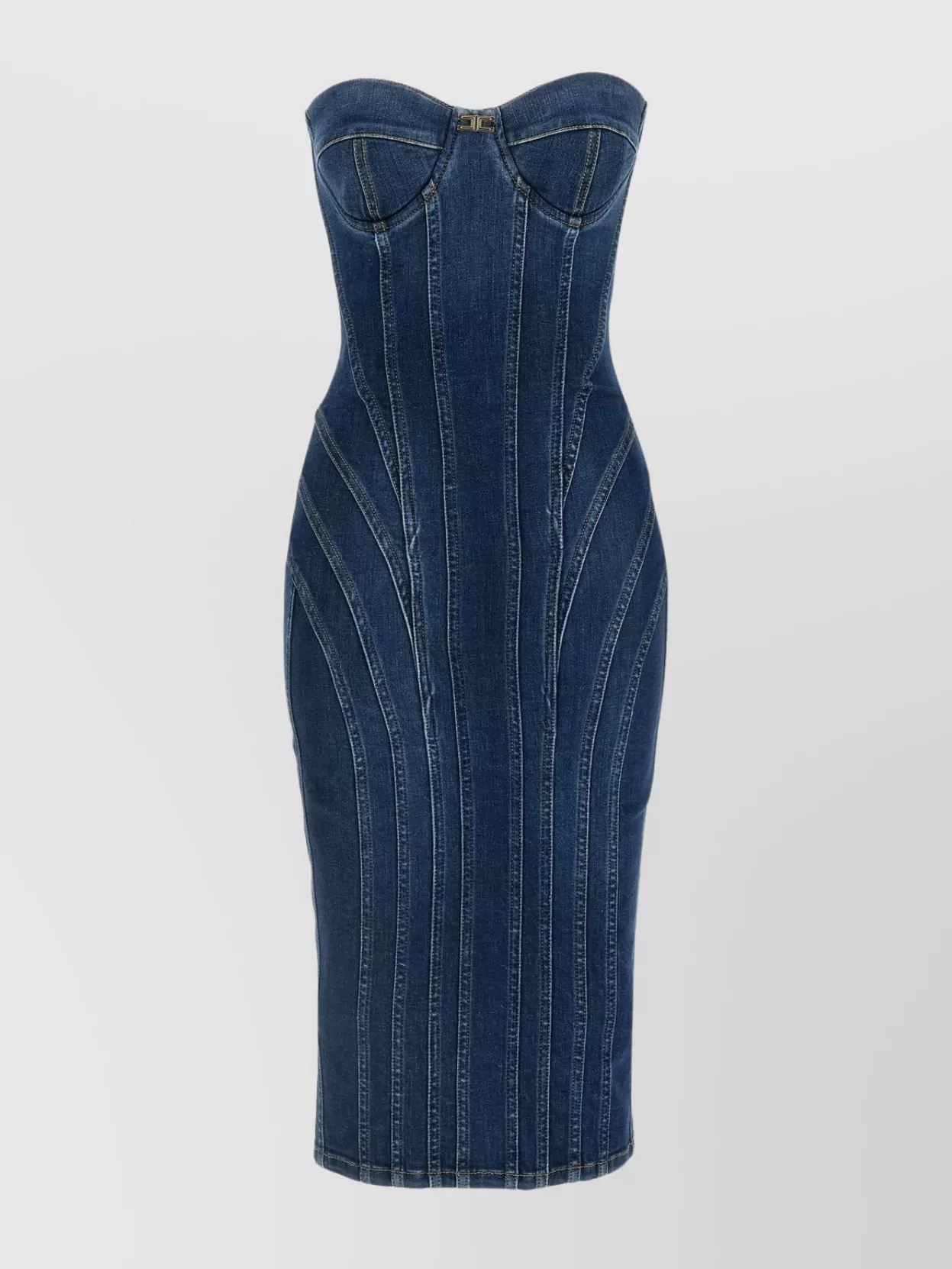 Elisabetta Franchi Denim Corset Dress With Panel Detailing