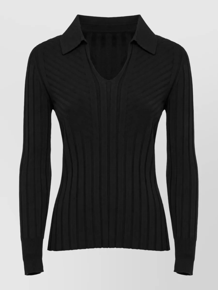D.exterior ribbed v-neck long-sleeve sweatshirt