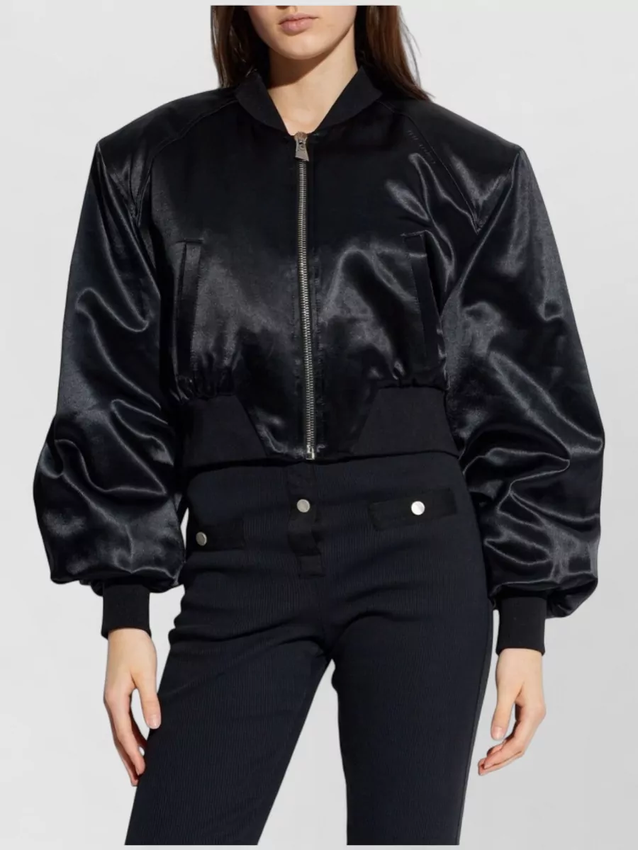 Attico Stylish Cropped Bomber Jacket With Long Sleeves In Black
