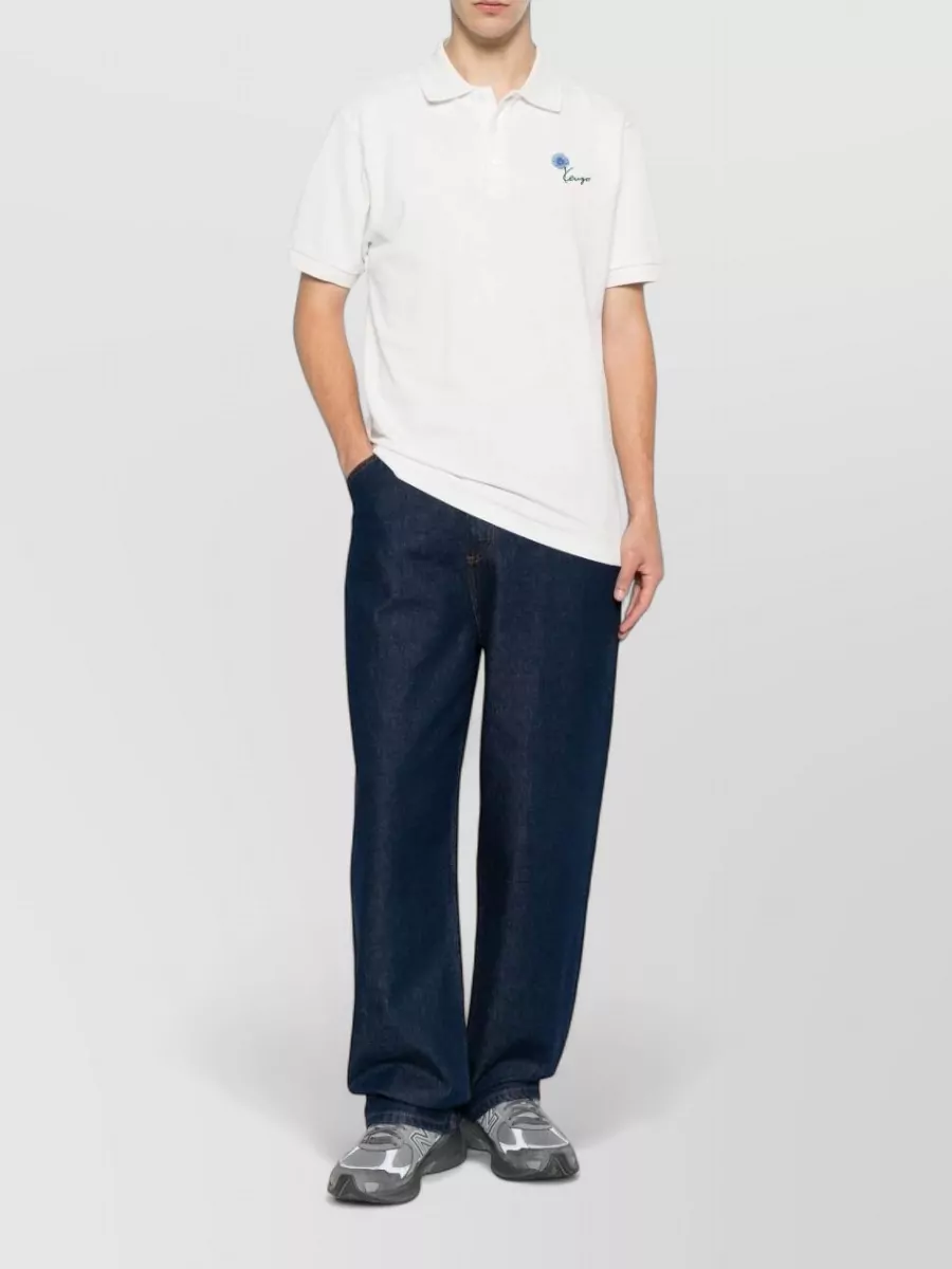 Kenzo Cotton Piqué Floral-Embroidered Short-Sleeve Polo Shirt