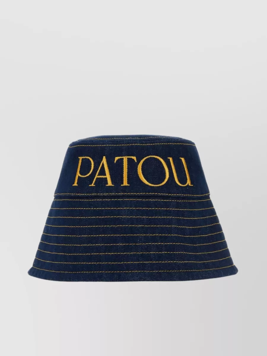 Shop Patou Denim Hat With Wide Brim And Contrast Stitching In Blue