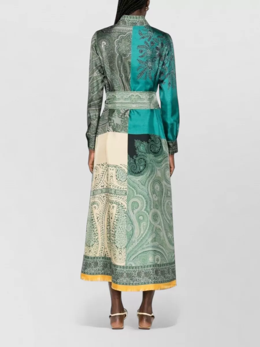 Pierre Louise Mascia Silk Maxi Dress Belted Paisley Print