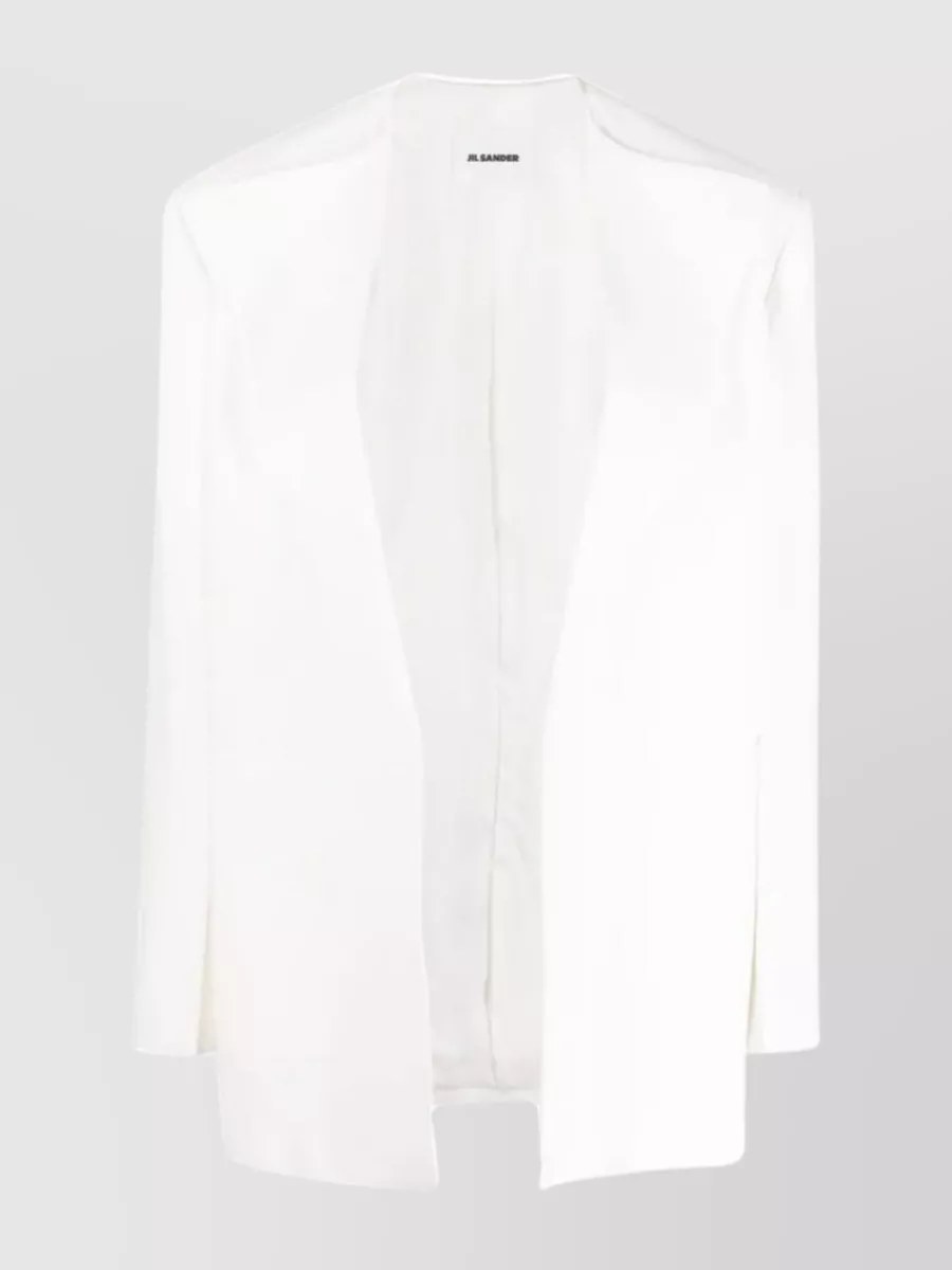Jil Sander Wide-lapel Collarless Blazer In White