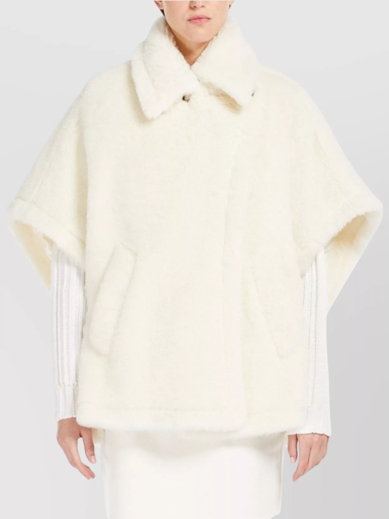 Max Mara Alpaca Wool Teddy Cape With Silk Base