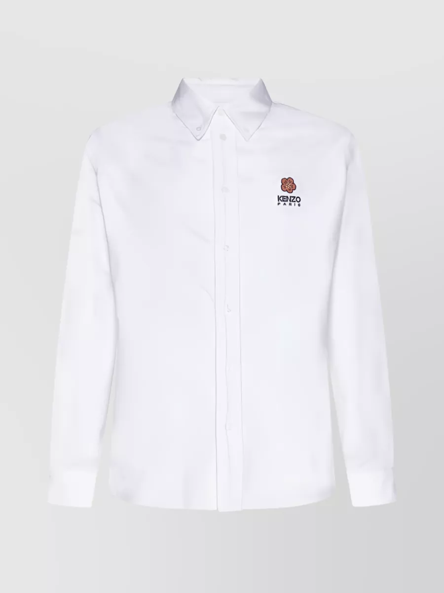 Shop Kenzo Blue Logo Print Long Sleeve Shirt In White
