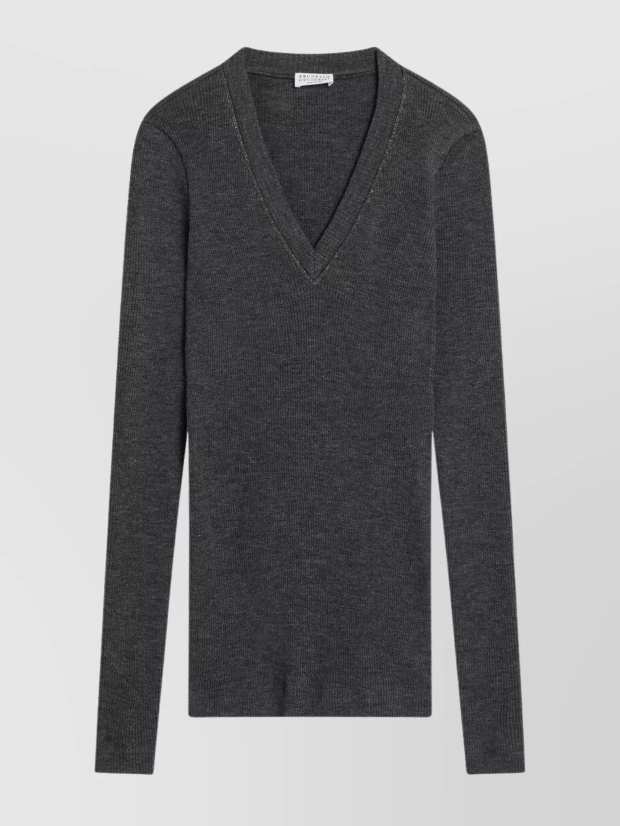 Brunello Cucinelli Dark Grey Ribbed Wool Sweater Women In Gray