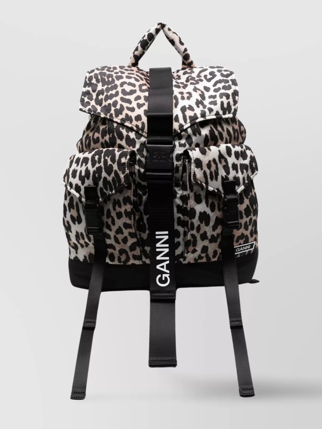 Shop Ganni Leopard Print Backpack With Adjustable Shoulder Straps