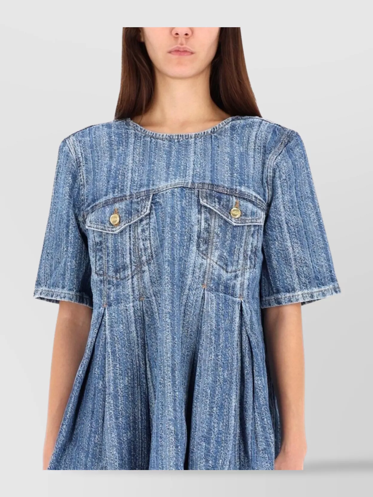 Ganni Short Sleeve Pleated Dress Pockets