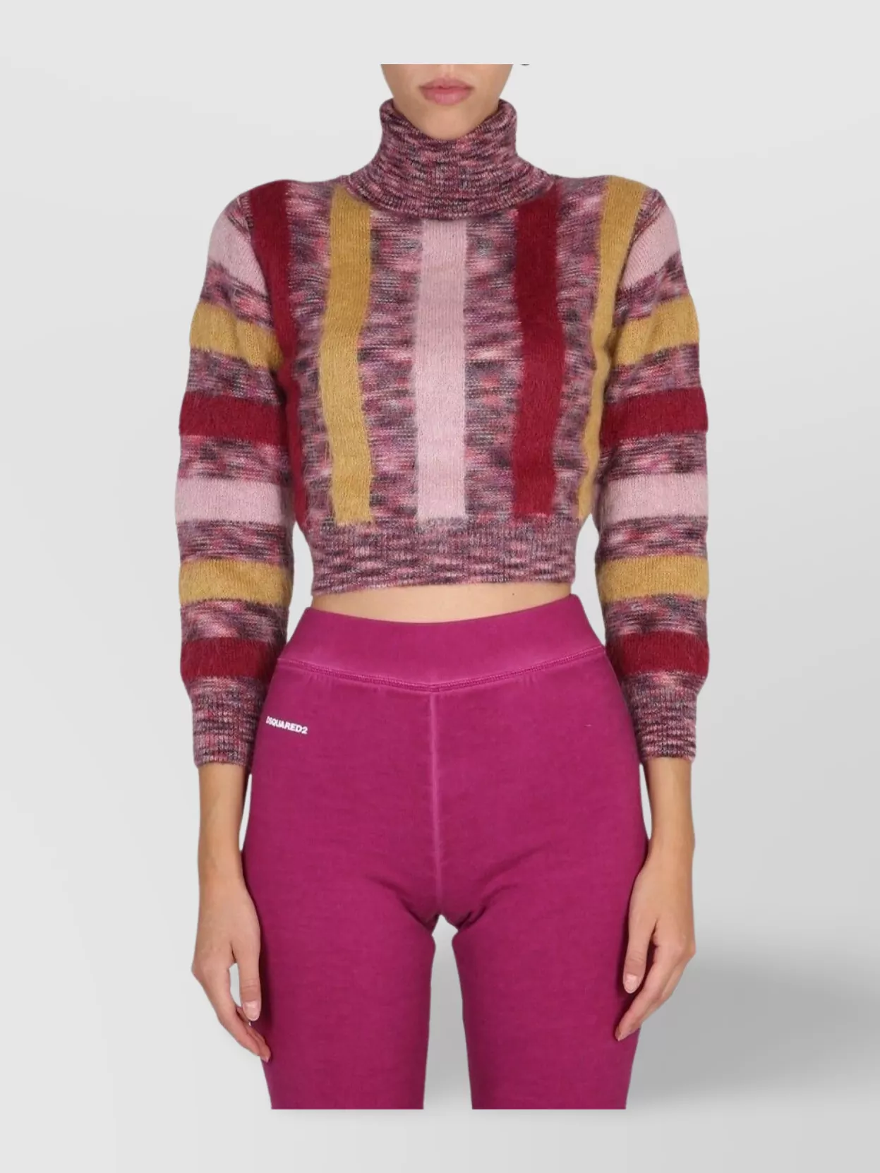 Dsquared2 Short Ribbed Turtleneck Top With Long Sleeves