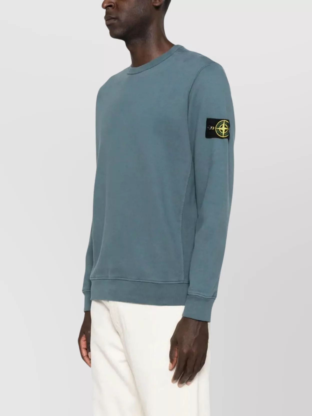 Stone Island Crew Neck Sweatshirt With Ribbed Cuffs And Inserts In Blue