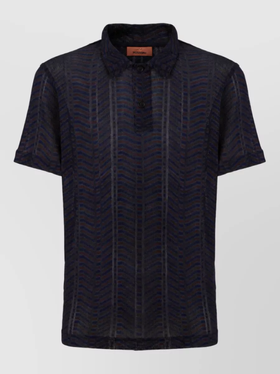 Missoni raschel knit greek key short sleeve polo shirt