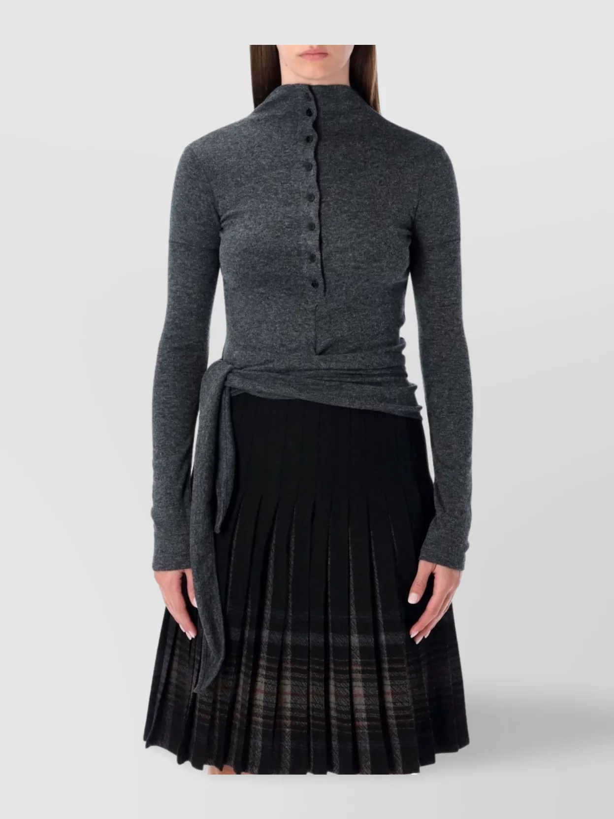 Low Classic Long Sleeve Wrap T-shirt With Ribbed Texture In Gray