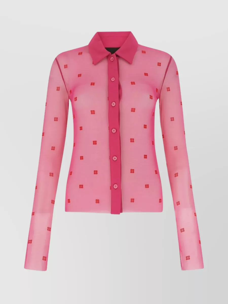 Shop Givenchy Fitted Mesh Shirt With Embroidered Pattern In Pink