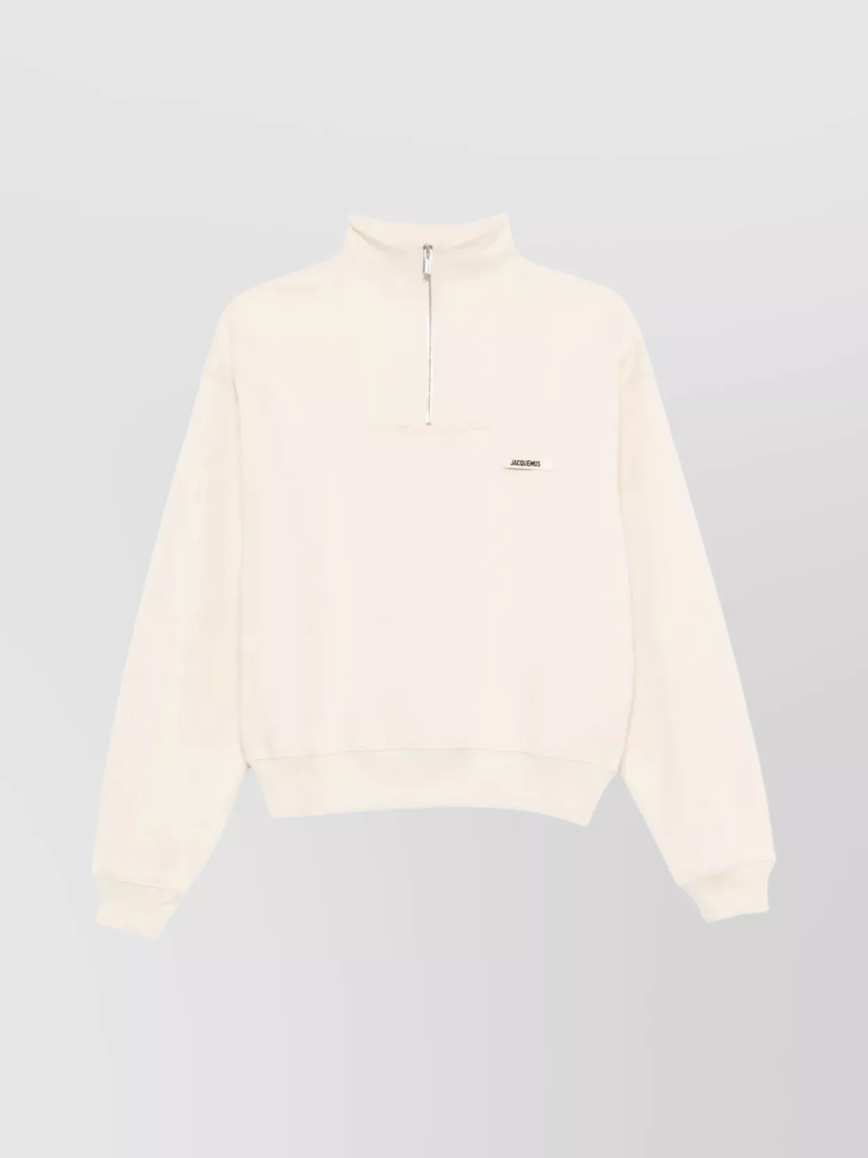 Jacquemus Cotton Fleece Sweatshirt With High Collar And Grosgrain Detail In Neutral