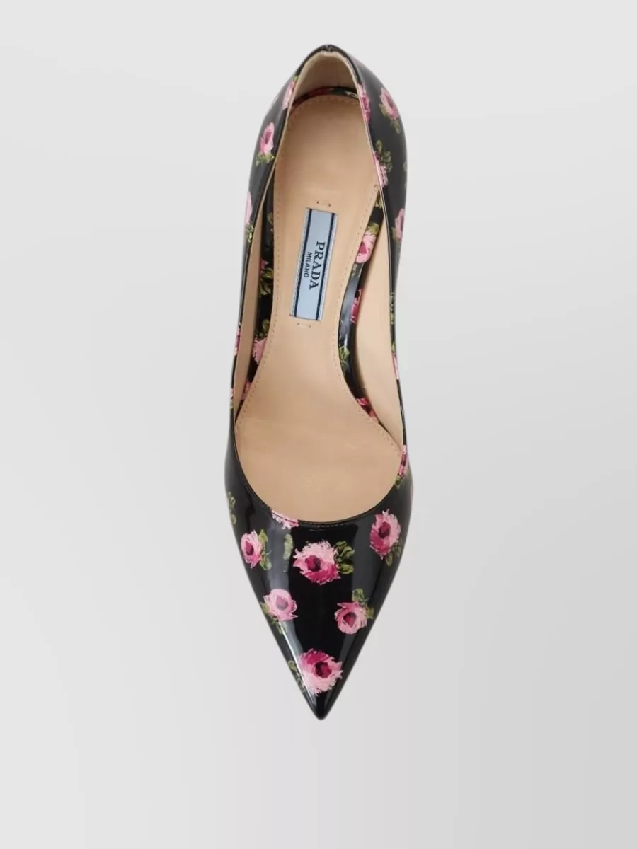 Prada Leather Floral-Print Stiletto Pumps