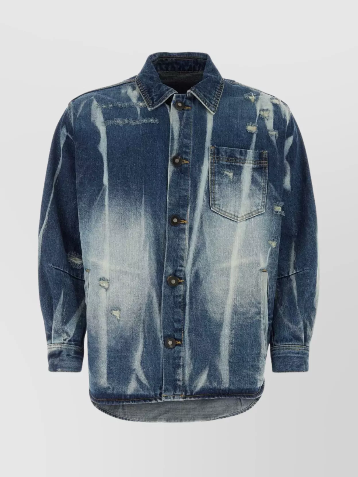 Shop Ader Error Pocketed Distressed Denim Jacket