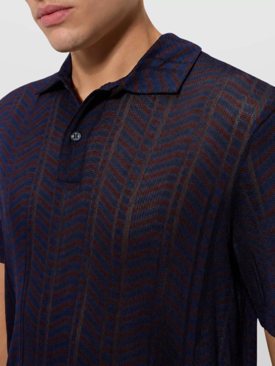 Missoni Raschel Knit Greek Key Short Sleeve Polo Shirt