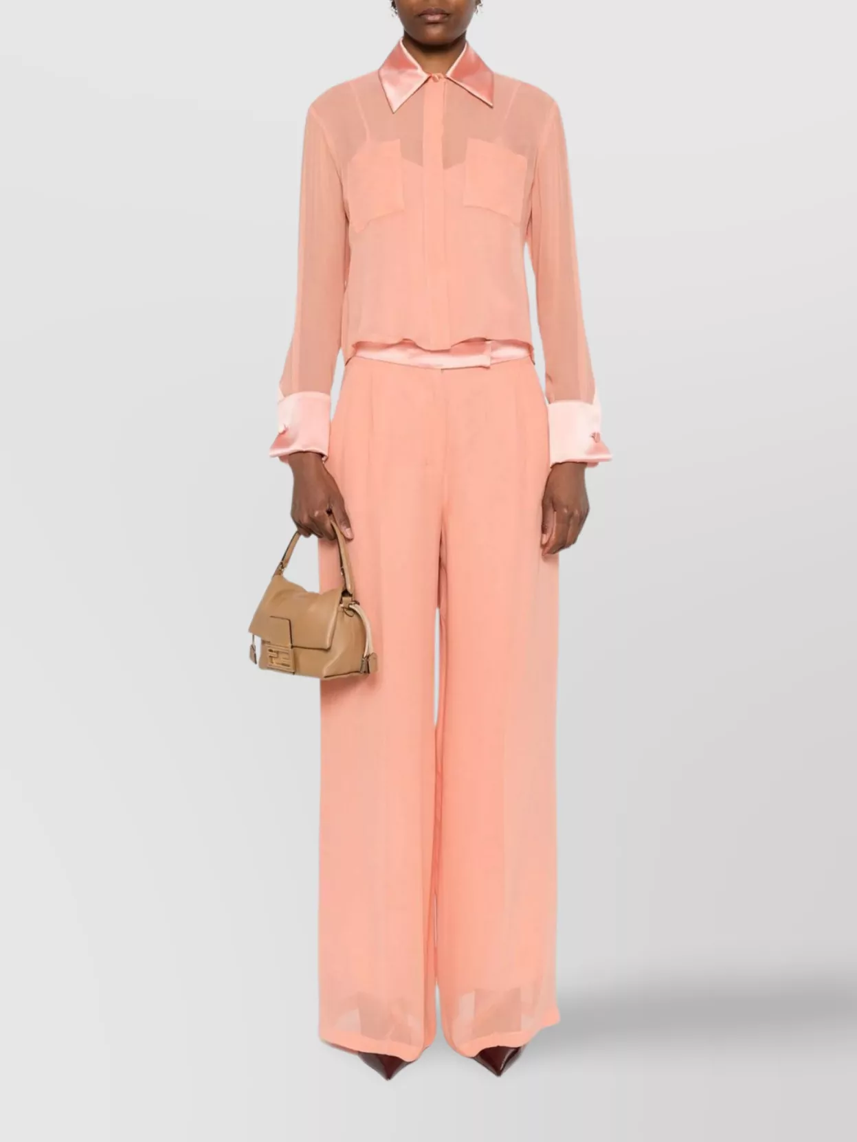 Max Mara Wide-leg High-waisted Trousers Sheer Overlay In Pink
