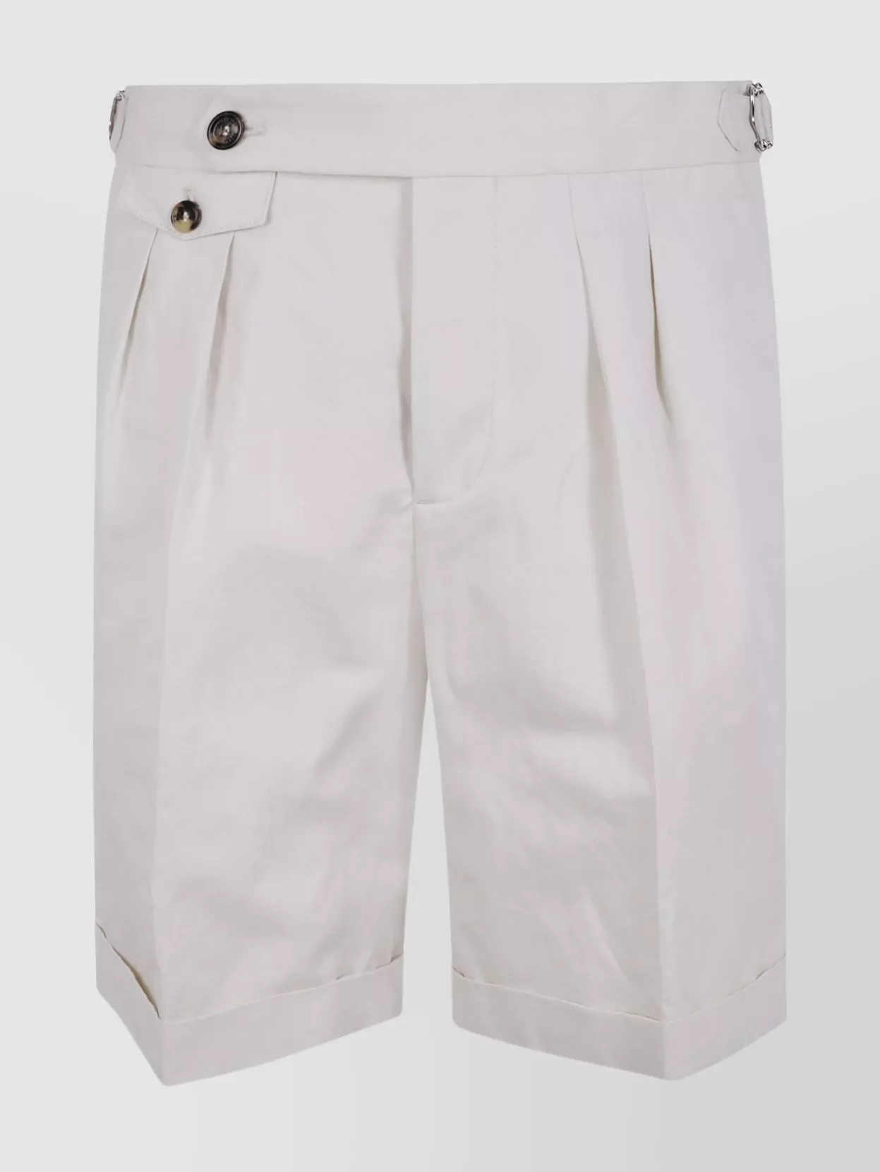 Brunello Cucinelli Bermuda Trousers With Pleats And Cuffs In White