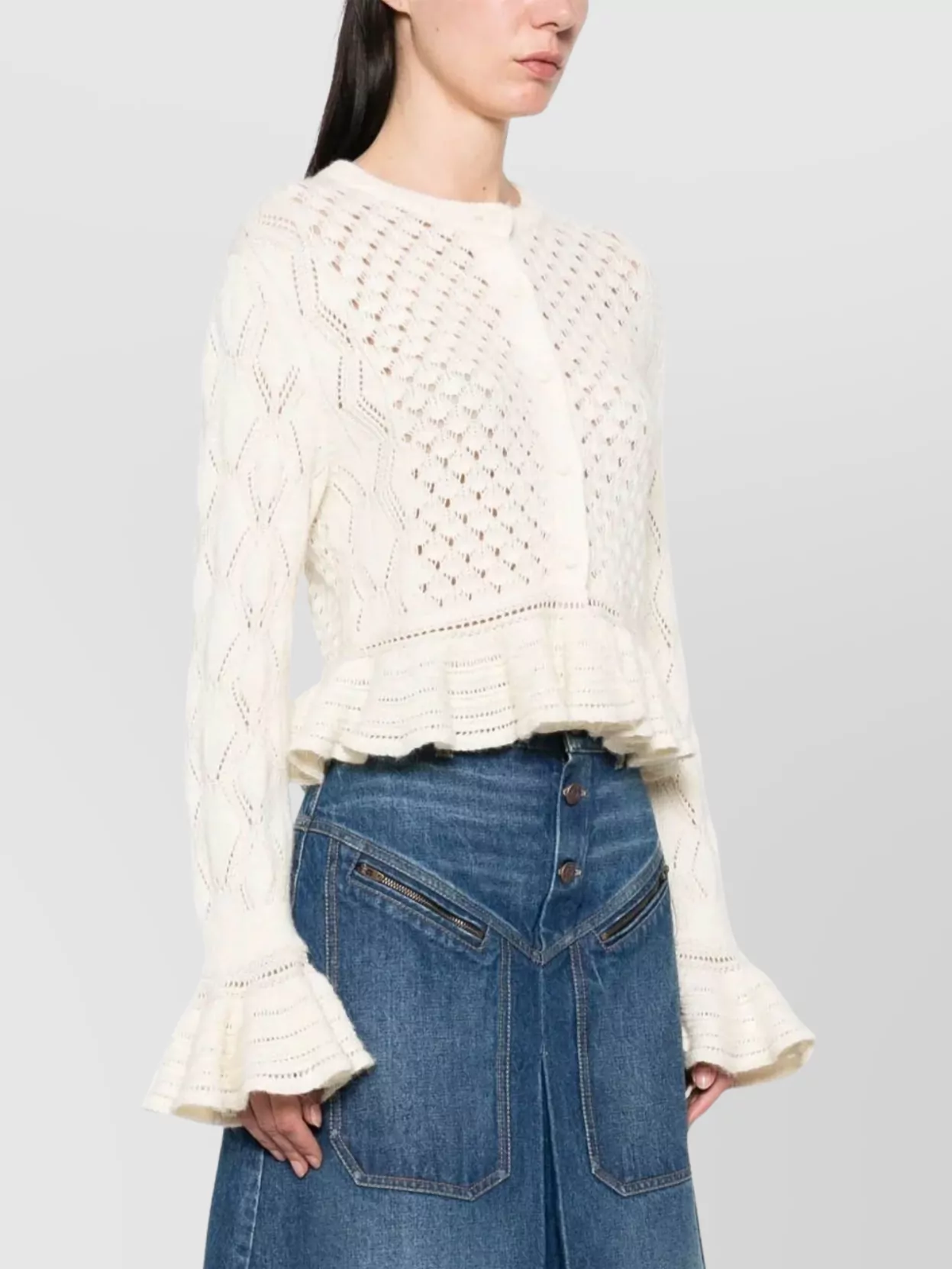 Chloé Latte-colored Crochet Cardigan In Cotton Blend Women In Neutral