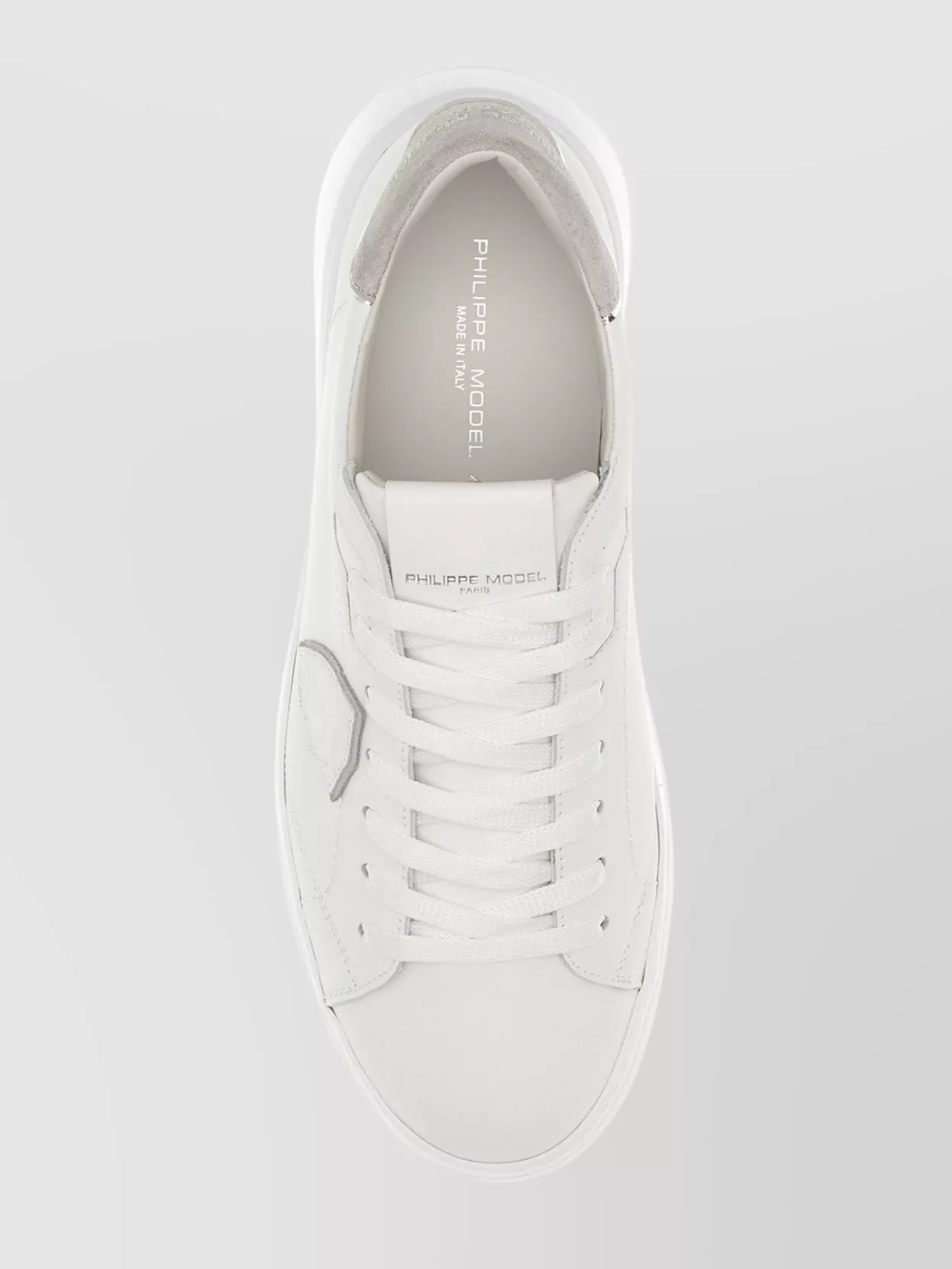 PHILIPPE MODEL TEMPLE SNEAKERS IN PEBBLE LEATHER WITH SUEDE HEEL