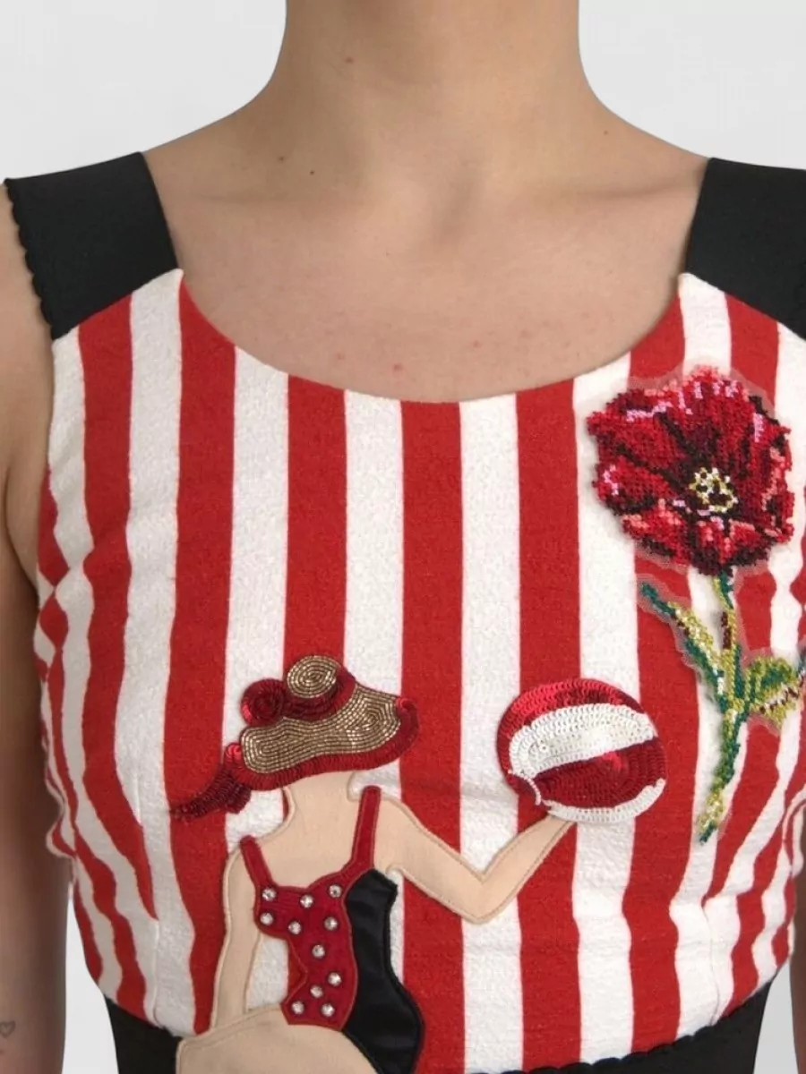 Dolce&Gabbana Sleeveless Floral Embellished Midi Sheath Dress