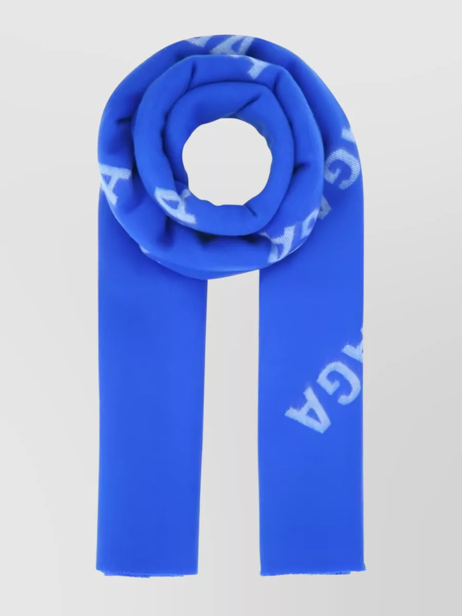 Shop Balenciaga Soft Wool-knit Logo Scarf In Blue