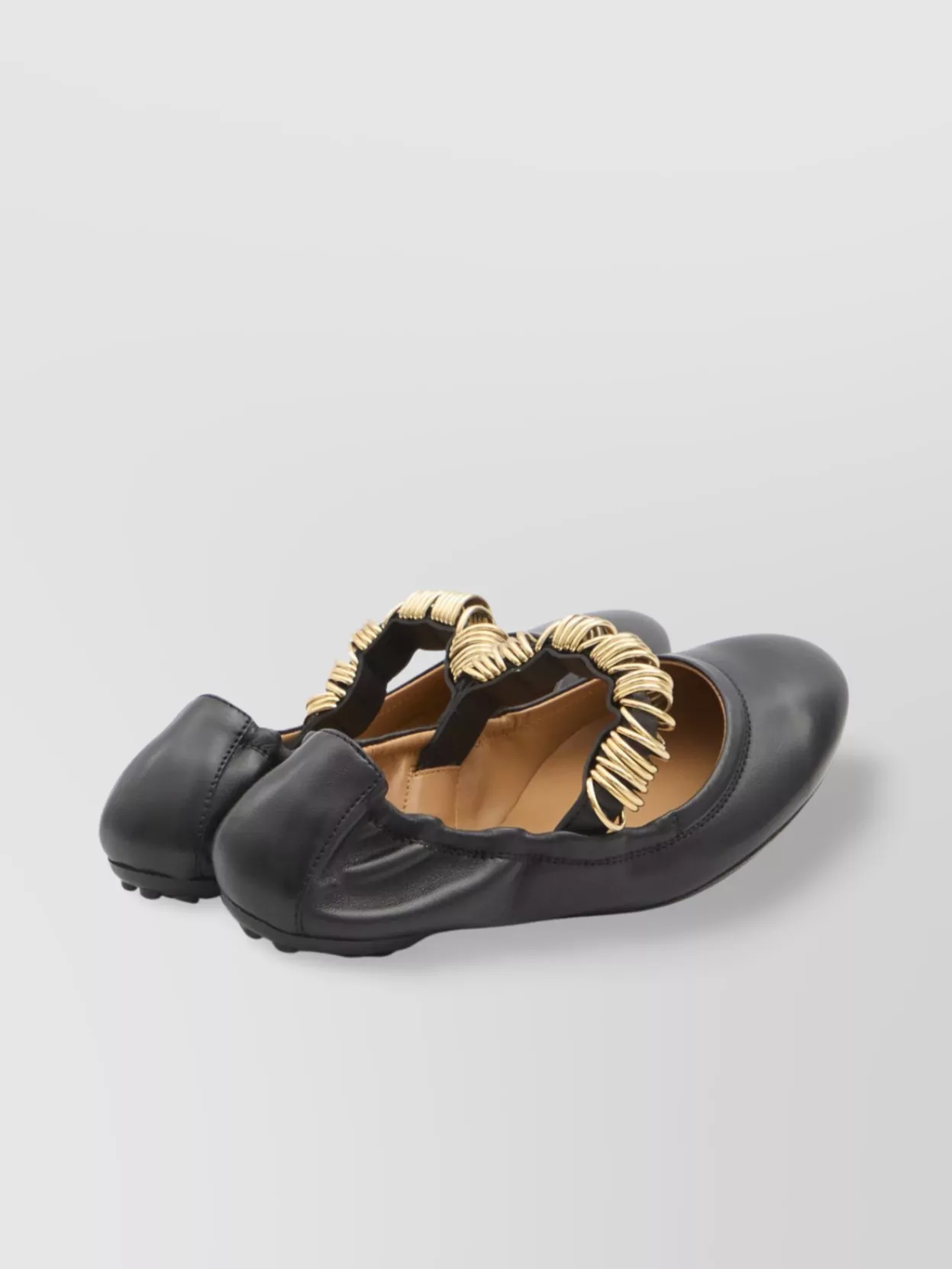 Tod's Metallic Rings Strap Nappa Leather Ballerinas Shoes In Black