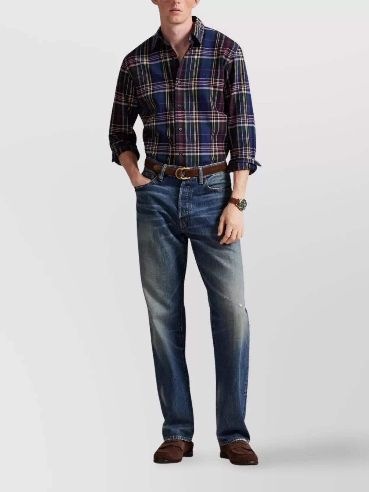 Polo Ralph Lauren Collared Shirt With Curved Hem And Plaid
