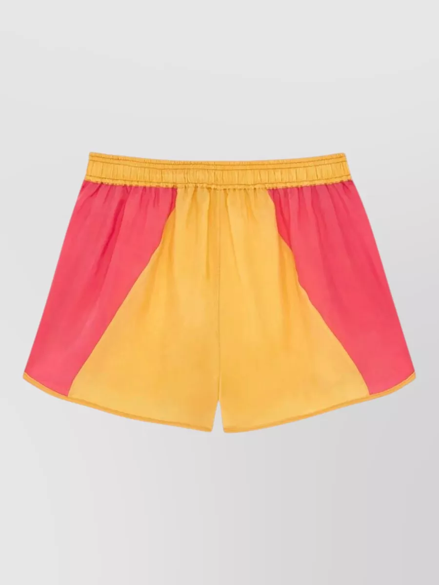 Saint Laurent Color-block cupro relaxed-fit mid-length shorts