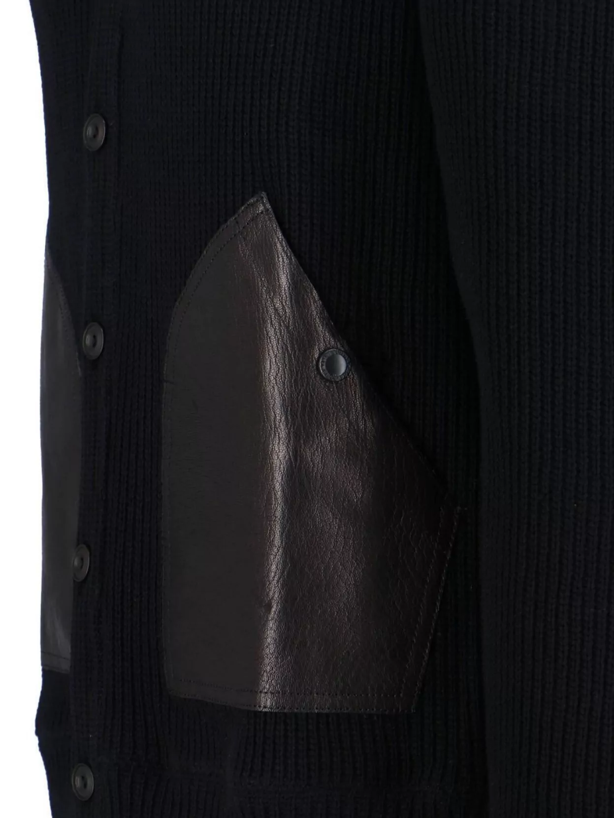 Junya Watanabe V-Neck Ribbed Knit Sweater With Leather Patches