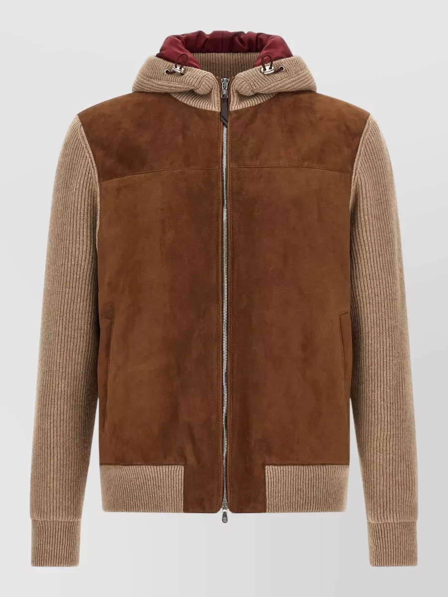 Brunello Cucinelli suede and cashmere hooded bomber jacket