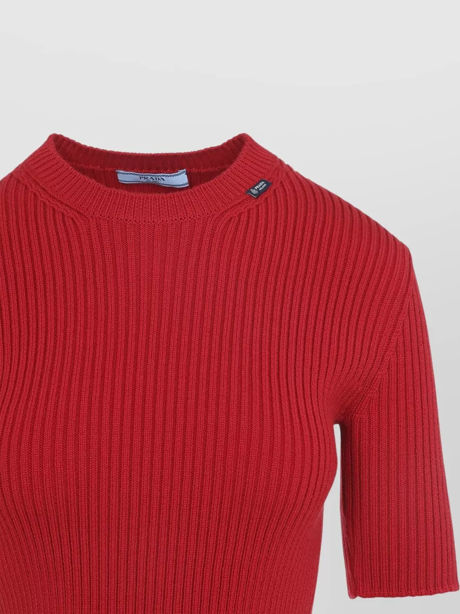 Prada Ribbed Virgin Wool Short Sleeve Top