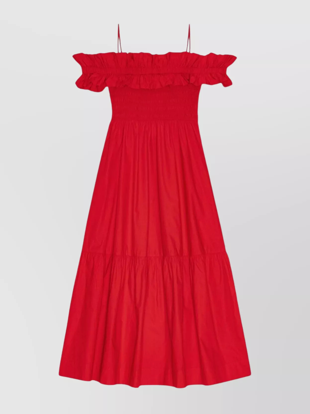 Ganni Long Cotton Dress Off-The-Shoulder Design