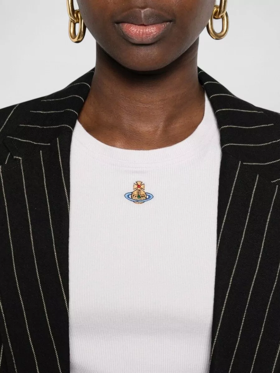 Vivienne Westwood Cropped Ribbed Top Round Neck Sleeves